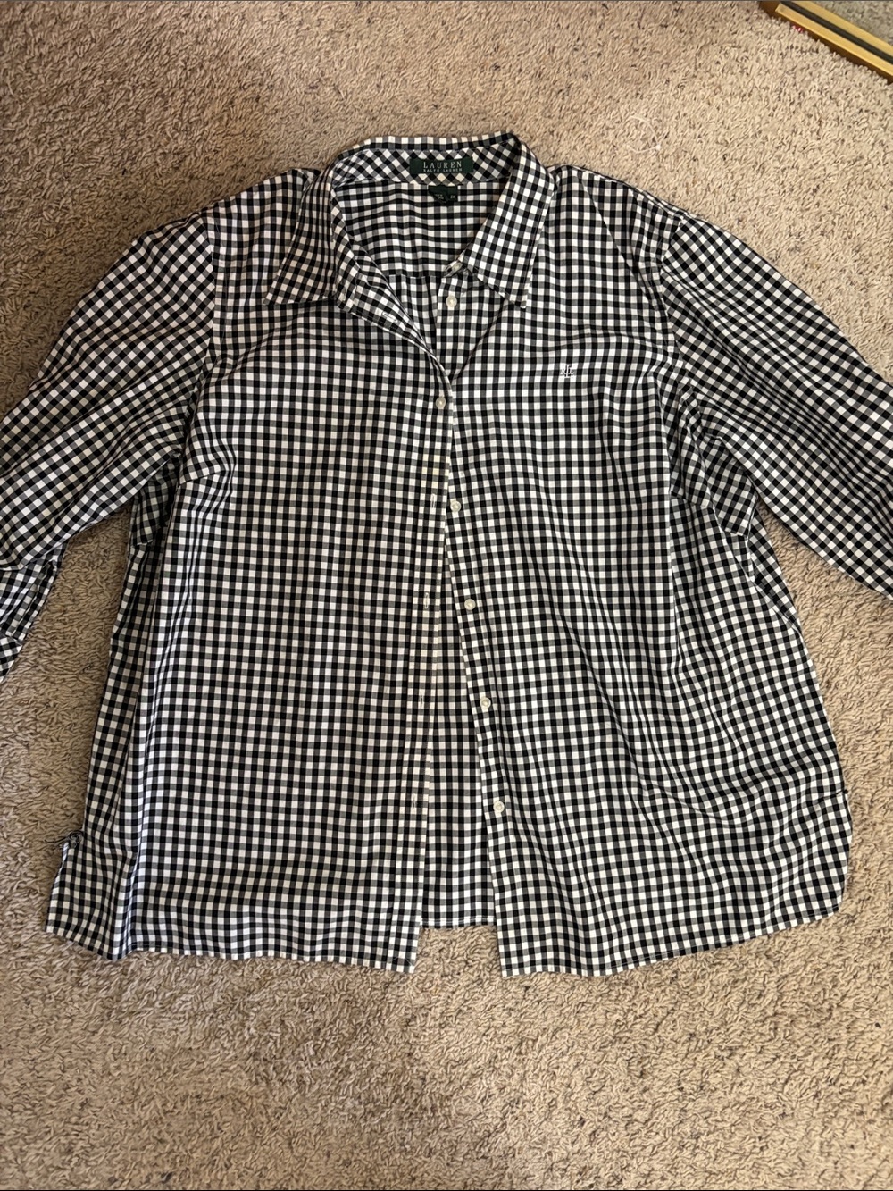 Ralph Lauren Black & White Gingham Button-Down Shirt Plus Size 2X